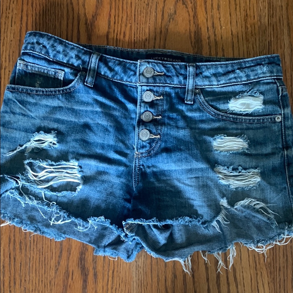 Lucky Brand Dark Blue Ripped Jean Shorts